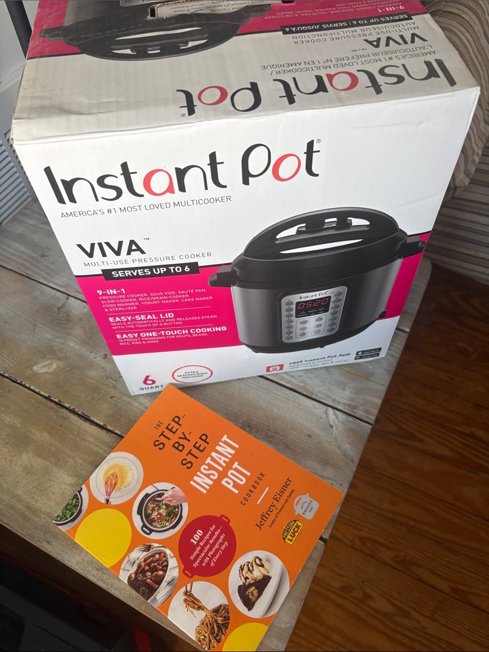 Instant Pot Viva 6-Quart Multi-Use Pressure Cooker and recipe book